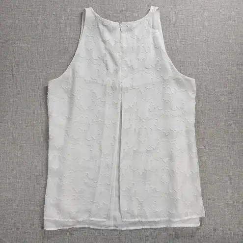 Katherine Barclay Womens Tank Top Size S White Brocade Double Layer Floral Cami
