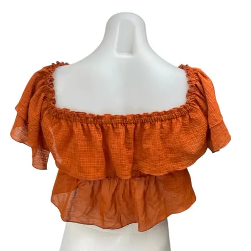 ZARA  Brown Off The Shoulder Short Sleeve Ruffle Plaid Peplum Crop Top Size S