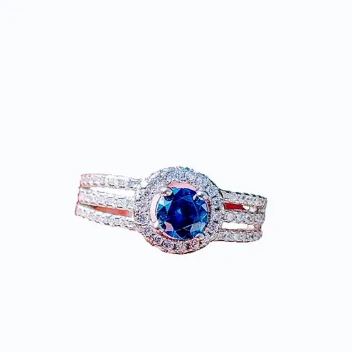 Boutique NEW Platinum Plated Sapphire Pave Diamond Simulant Ring