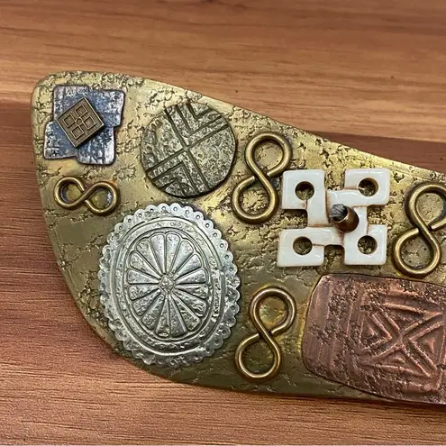 Vintage BAER SF Hammered Mixed Metal Boho Bohemian Woven Braided Belt One Size Tan