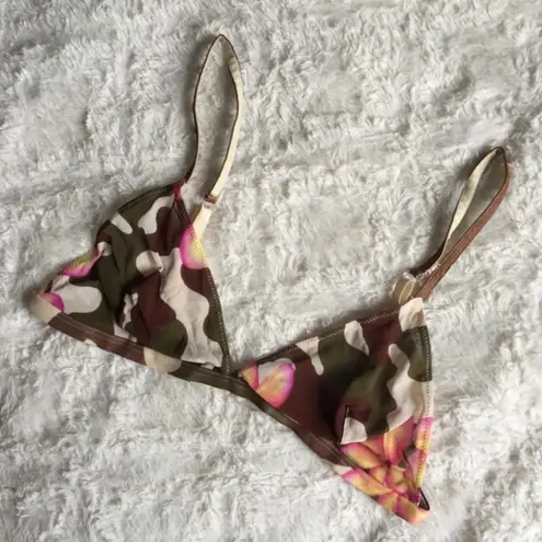 Vintage Y2K 90’s Green Brown Pink Sheer Camo & Floral Triangle Festival Bralette Multiple