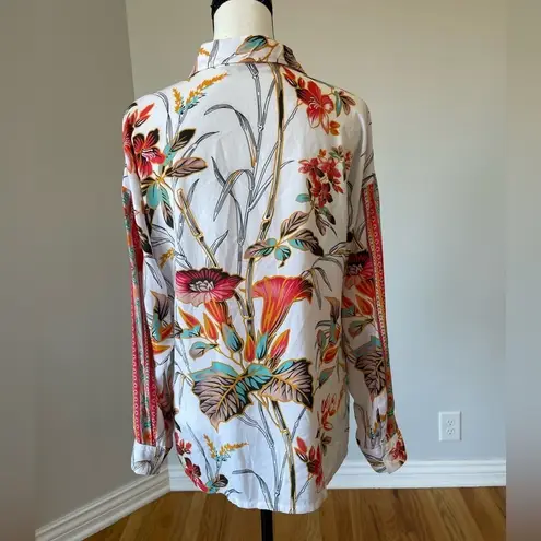 Soft Surroundings Floral Tabbed Sleeves Button Up Blouse Small office work wear