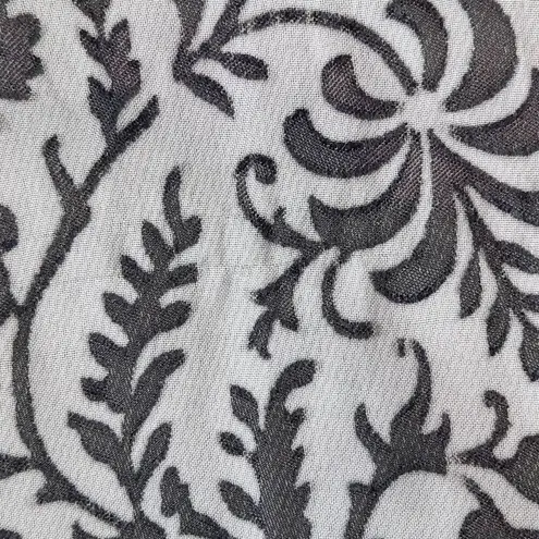 Cejon Black and Gray Textured Wrap One Size Sheer Scarf with Black Leaf Pattern