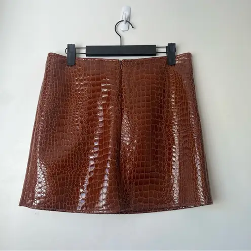 Princess Polly Motel Wren Brown Faux Croc Leather Mini Skirt 6