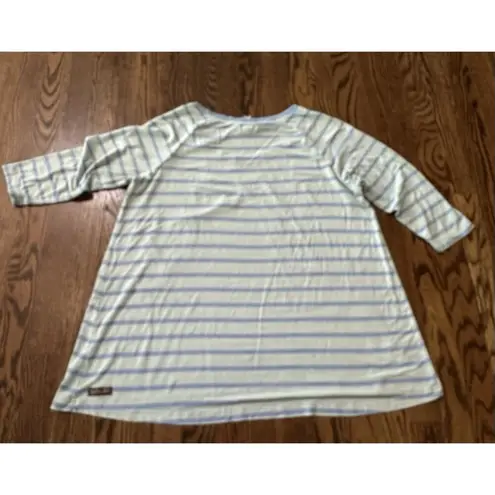 Matilda Jane T Shirt Womens Large Blue White Striped Long Sleeve Modal Blend Top
