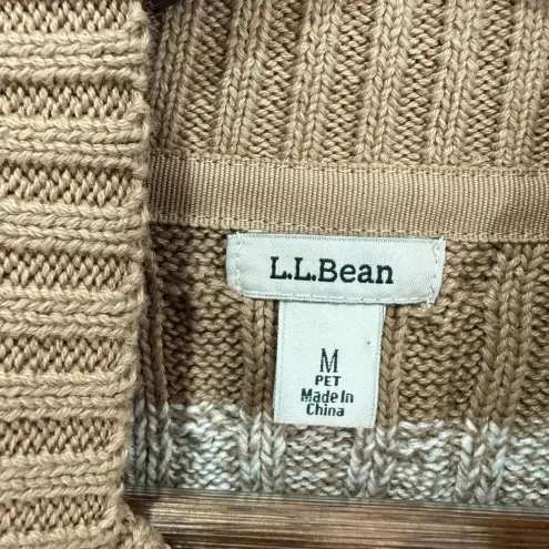 LL Bean womens sweater Medium brown tan full zip high neck cableknit classic