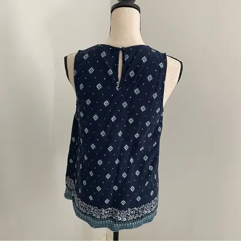 Fun 2 Fun Sleeveless Picnic Print Navy Blue Blouse Medium Coastal Cowgirl Boho