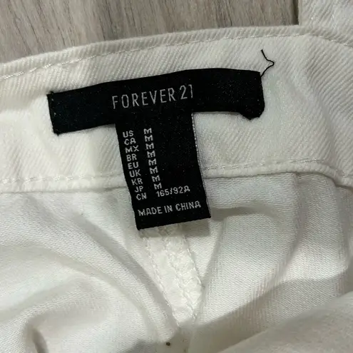 Forever 21  White Floral Denim Overalls Dress 100% Cotton Shortalls Skirt Size M - Image 4