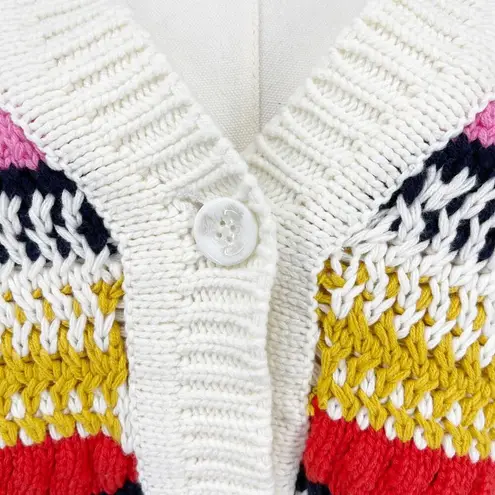 DeLuc Ayden Chunky Knit Crop Cardigan Sweater Striped Size Large Yellow