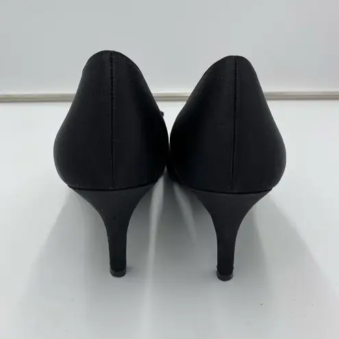 Mootsies Tootsies Mootsie + Tootsie Women's Black Satin Rhinestone Bow Peep Toes Heels Size 9