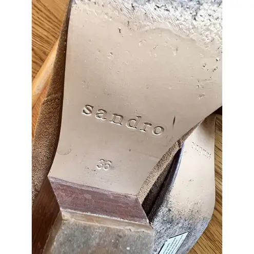 Sandro Leather Suede ankle boots Brown with elastic Size 36 Round Toe Block Heel