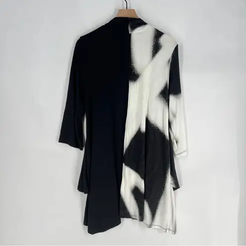 Ozai N Ku Lagenlook Artsy Jersey Cardigan Asymmetrical Pockets 3/4 Sleeve Size S Black