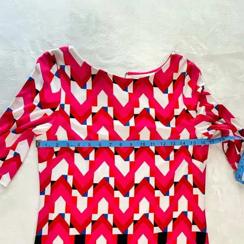 Eliza J Pink and Red Sheath Dress with Bateau Neckline