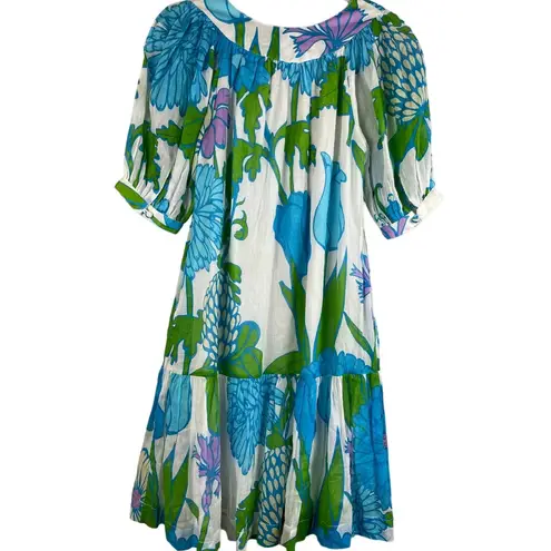 Olivia James The Label Anna Dress In Mod Floral Aqua has Pockets Size XS Blue
