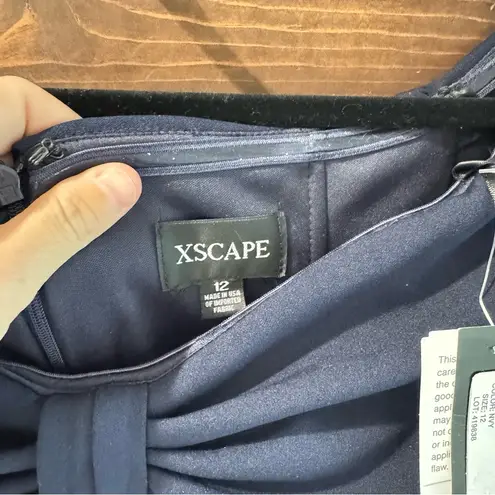 XScape NWT Scuba Off Shoulder Ruched Navy Bow Gown Size 12