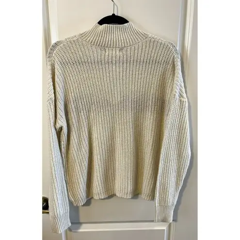 Be cool Mock Neck Womens Cream Rainbow Stripe Oversized Knit Sweater M Zip up