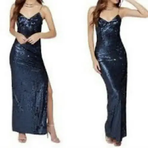 Line and Dot  Navy Blue Seymour Sequin Maxi Cocktail Dress Maxi LD3395 S New