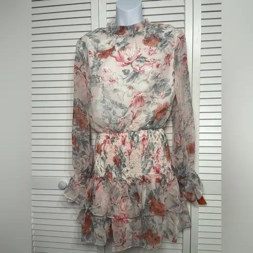 TCEC Pink and Orange Ruffled Tiered Sundress with Bishop Sleeves