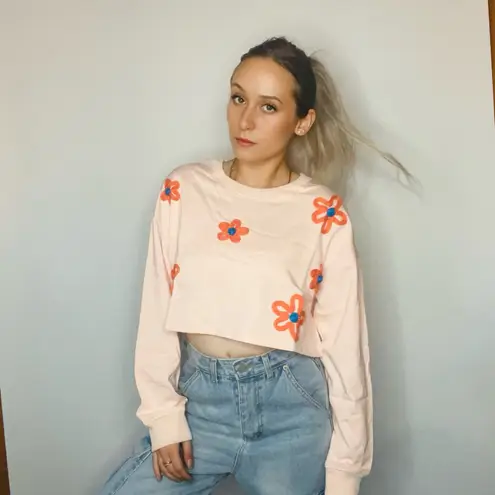 Peach 3D Flower Crop Top Orange
