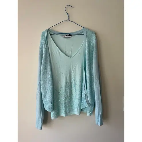 Apt. 9  Blue Sequin Long Sleeve Sweater With Inner Cami