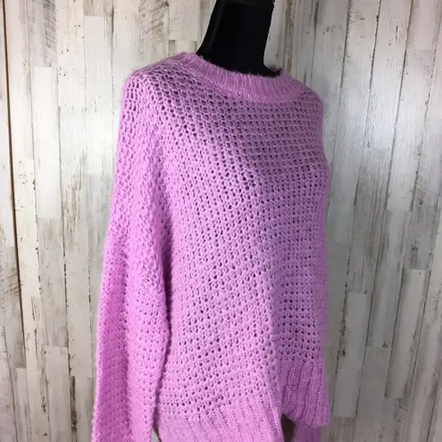 Chelsea28 Crewneck Open Knit Sweater Top Purple S