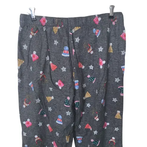 Joyspun Festive Christmas Hats Gray Pajama Pants Pockets Drawstrings