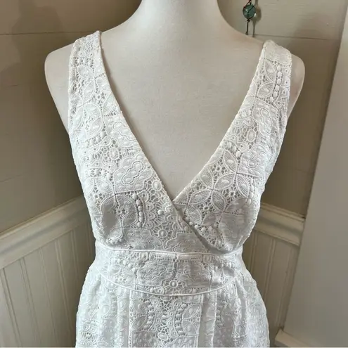 Maje White Lace Crochet Midi Dress Coastal Cowgirl Wedding Yacht Wife Boho Bride