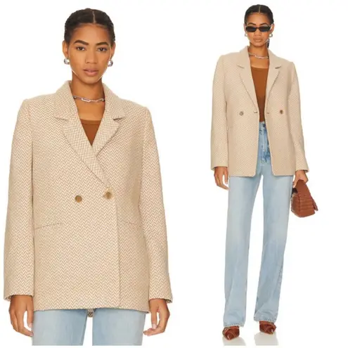 ANINE BING ππ Tweed Double Breasted Fishbone Blazer ~ Tan & Cream Medium