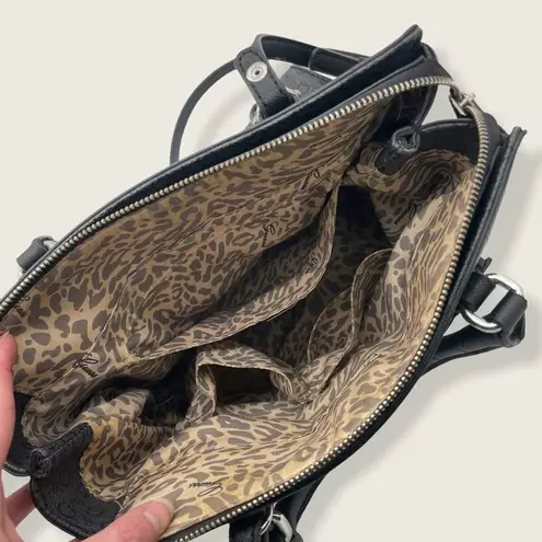 Guess Vegan PVC Black Monogram Deep Large Zip Snap Crossbody Shoulder Bag