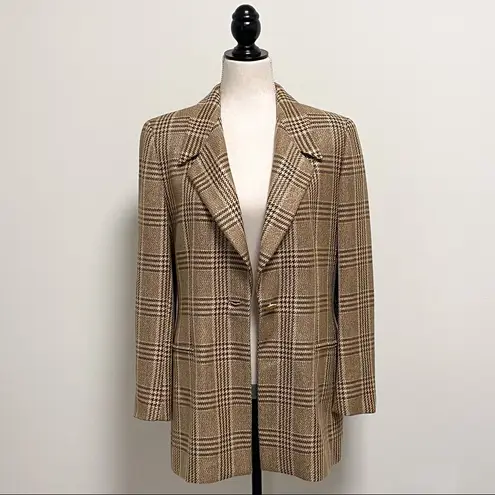 Escada Margaretha Ley Wool Blend Plaid Blazer 38 Ivory Brown Metallic Gold Size undefined