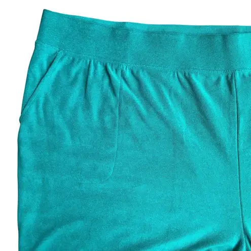 DENIM & CO ACTIVE NWOT Green Textured Knit Pull On Terry Shorts Size 4XP Pockets