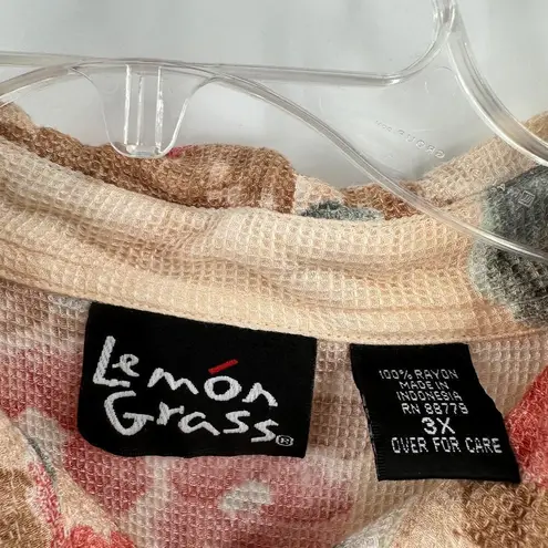 lemon grass Vintage Pink Short Sleeve Casual Button-Up Shirt Floral Size 3X