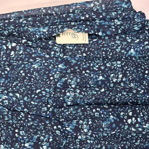 Terra & Sky Dress 4X Semi Sheer Lined Flowey Blue Dots Long Sleeve Chiffon