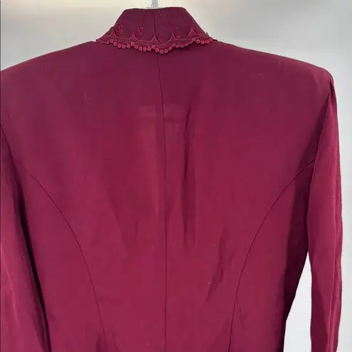 Paris Sport Club Women's Burgundy Blazer lace trim 90s vintage casual party Red