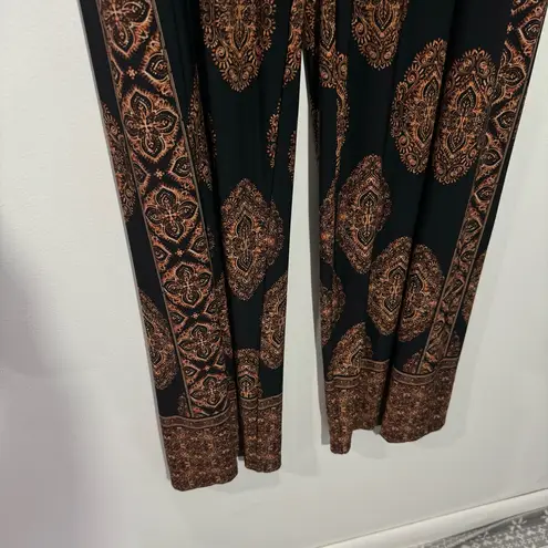 Susan Graver NEW Regular Printed Liquid Knit Wide Leg Pants Black/Brown Size 2X