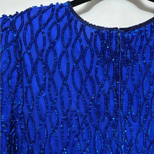 Laurence Kazar Vintage 80s All Over Beaded Sequin Dress in Blue - Size L