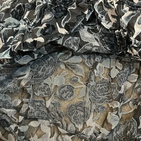 O.P.T. Crushed Velvet Floral Sheer Ruffle Coquette Mini Dress Women Size Small Black