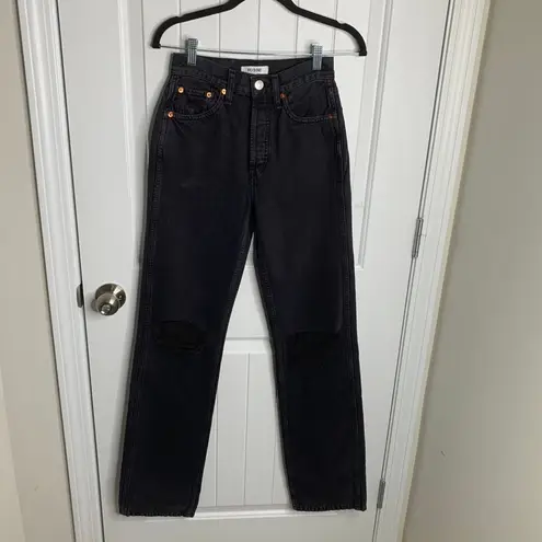 RE/DONE Re Done 90s straight high rise loose long black ripped distressed jeans size 24