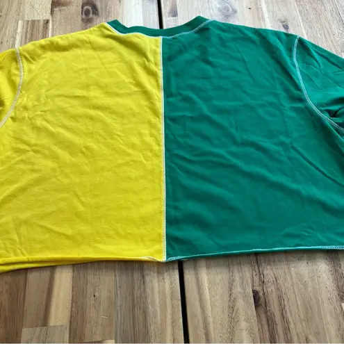 University of Oregon Ducks Half & Half Cropped Tee Green Yellow Women’s Size undefined