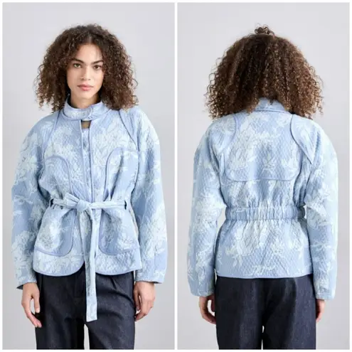 💕MUNTHE💕 Sahnely Quilted Jacket Light Blue Abstract Botanical Print 38 EU NWT Size undefined