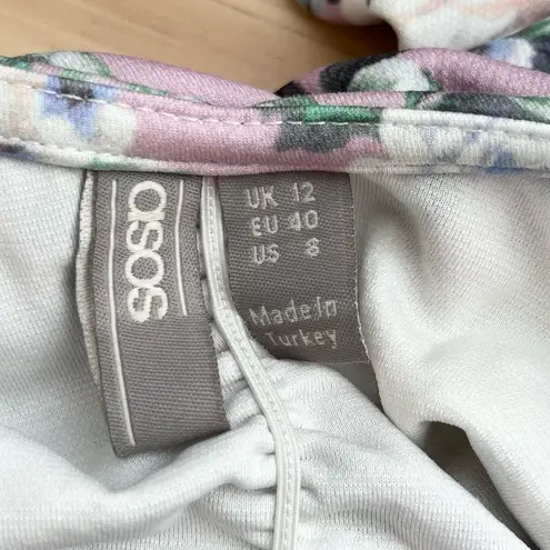 ASOS DESIGN Long Sleeve Crop Top Lace Up Front in Pink Floral Print, Size 8