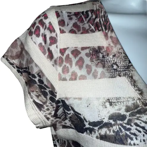 CACHE Floral Leopard Print Embellished Scoop Neck T