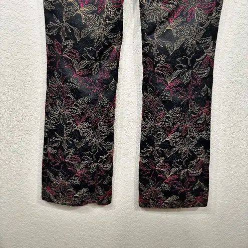 Cache  Vintage Black Embroidered Floral Flare Pants