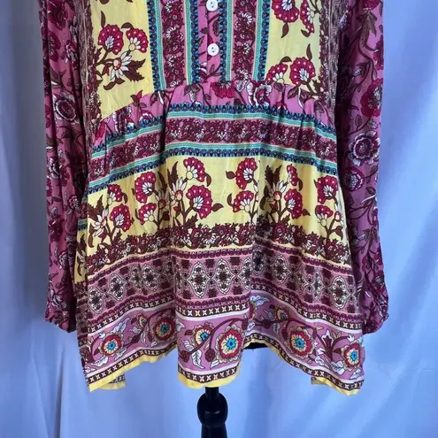 Coco + Carmen Colorful Floral Print Vneck Empire Waist Boho Blouse Size S/M