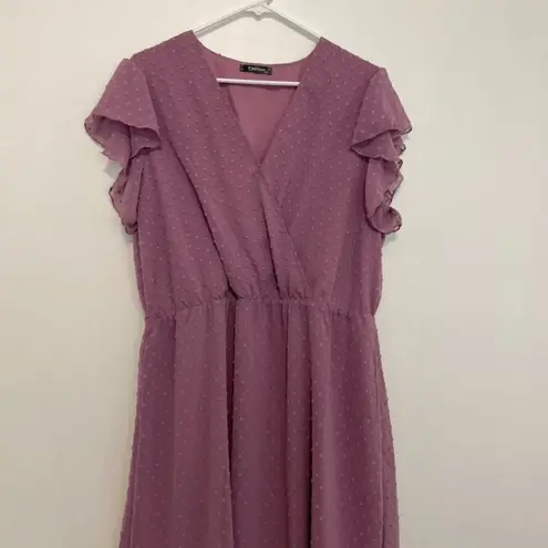 FASHION Midi Tiered Swiss Dot Dress Lilac Lavender Purple Faux Wrap Work NO BELT Size XL