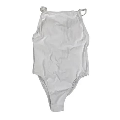 ANDIE The Paloma Ribbed One Pcs Swimsuit Sz M Lace Up White Feminine Retro NWT