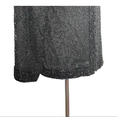 Laurence Kazar Laurence Kazer All Over Beaded Open Jacket Women Size M Black Silk Formal Party