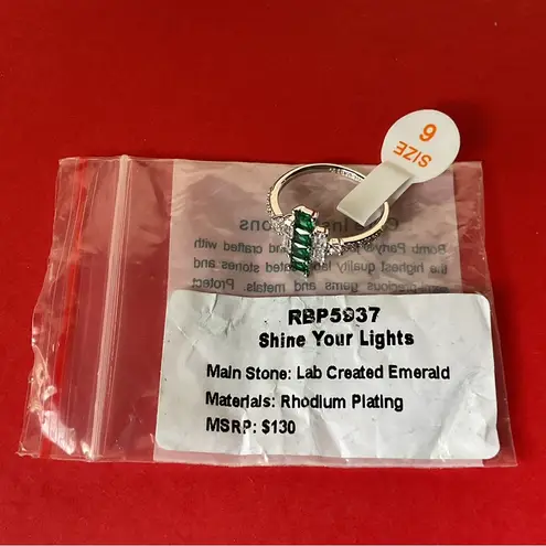 Bomb Party RBP5937 “Shine Your Lights” LC Emerald on Rhodium Size 6 Ring NWT