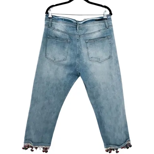 Pilcro and the Letterpress ANTHROPOLOGIE PILCRO Slim Straight Pom Pom Boho Denim Pants Sz 33