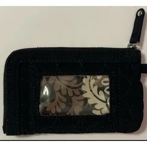 Vera Bradley  ID Case Coin Bag Black Circles Microfiber Key Ring L-Zip READ